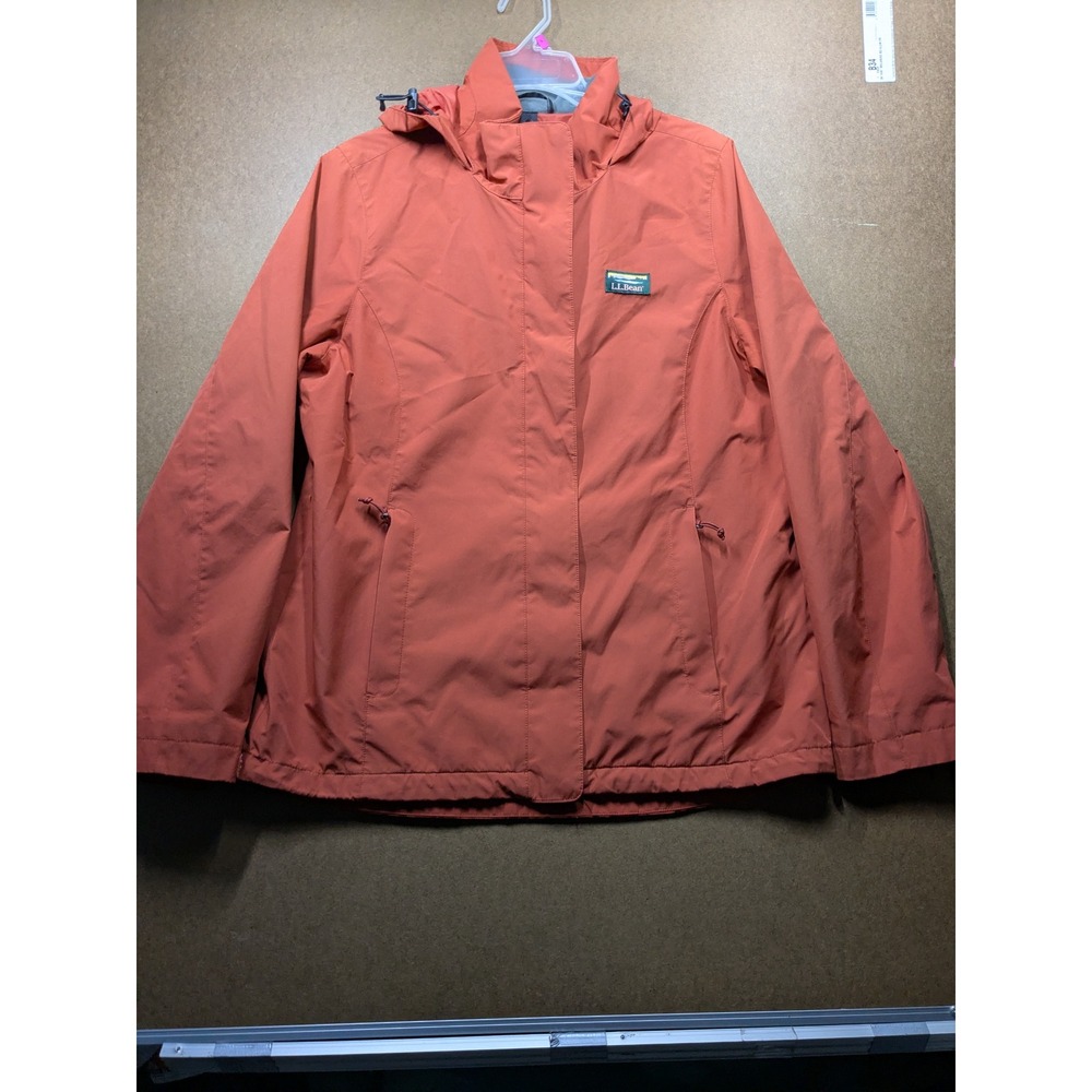 LL Bean Womens Hooded Rain Jacket Burnt Orange Full Zip Windbreaker S Reg 501839